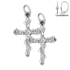 Sterling Silver 24mm Nugget Cross Earrings (White or Yellow Gold Plated)