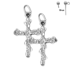 Sterling Silver 24mm Nugget Cross Earrings (White or Yellow Gold Plated)