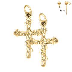 Sterling Silver 24mm Nugget Cross Earrings (White or Yellow Gold Plated)