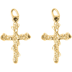 Yellow Gold-plated Silver 24mm Nugget Cross Earrings