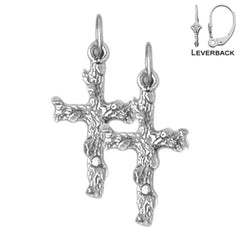 Sterling Silver 23mm Nugget Cross Earrings (White or Yellow Gold Plated)