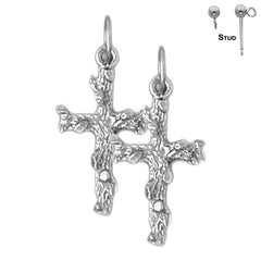 Sterling Silver 23mm Nugget Cross Earrings (White or Yellow Gold Plated)