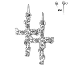 Pendientes de cruz de pepita de plata de ley de 23 mm (chapados en oro blanco o amarillo)