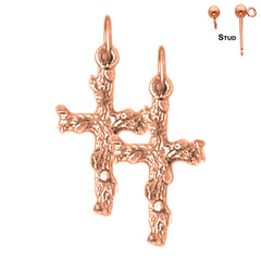 14K or 18K Gold Nugget Cross Earrings