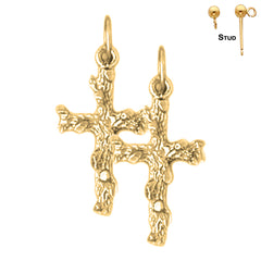 Sterling Silver 23mm Nugget Cross Earrings (White or Yellow Gold Plated)