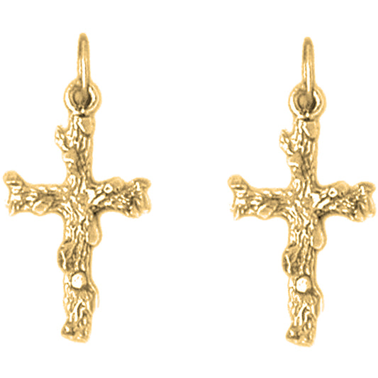 Yellow Gold-plated Silver 23mm Nugget Cross Earrings