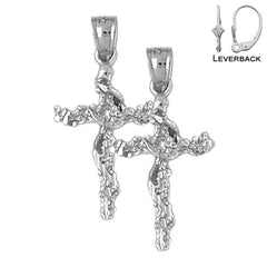 Sterling Silver 29mm Vine Cross Earrings (White or Yellow Gold Plated)