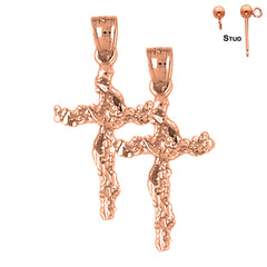 14K or 18K Gold Vine Cross Earrings