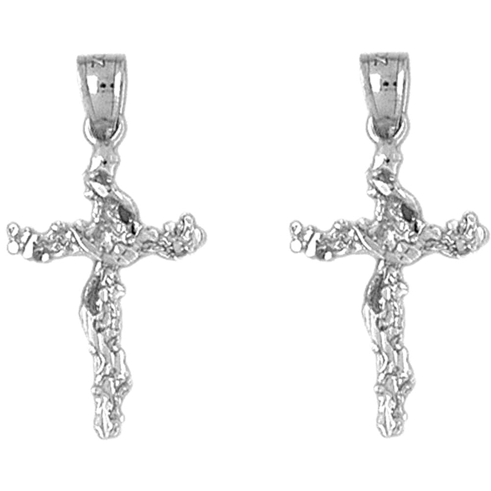 Sterling Silver 29mm Vine Cross Earrings