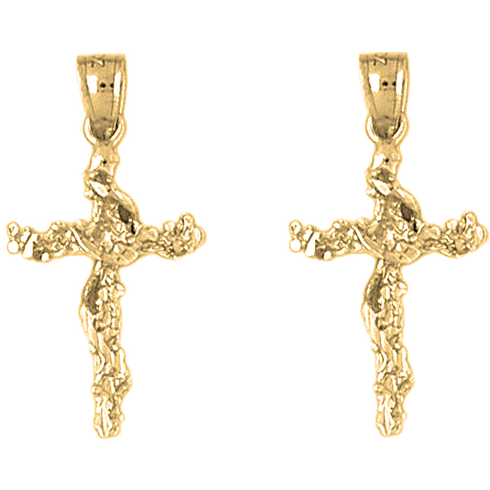 Yellow Gold-plated Silver 29mm Vine Cross Earrings