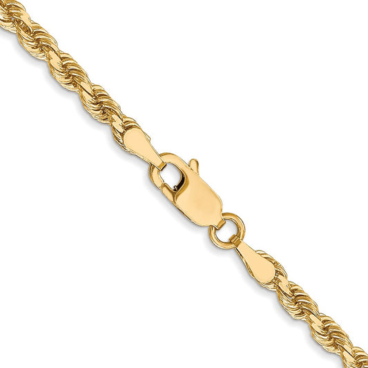 Cadena de cuerda con corte de diamante de 3 mm de oro amarillo de 10 quilates