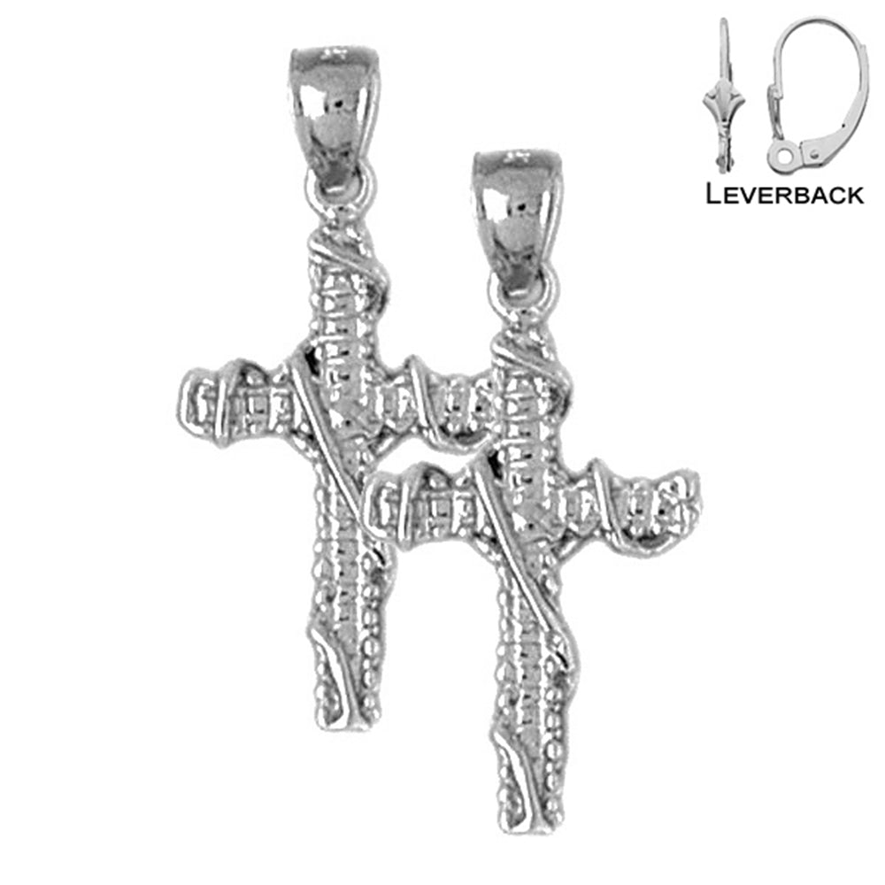 Sterling Silver 29mm Roped Cross Earrings (White or Yellow Gold Plated)