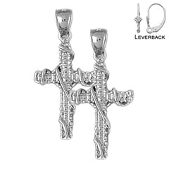 Sterling Silver 29mm Roped Cross Earrings (White or Yellow Gold Plated)