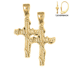 Sterling Silver 29mm Roped Cross Earrings (White or Yellow Gold Plated)