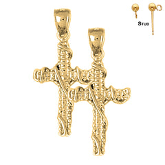 14K or 18K Gold Roped Cross Earrings