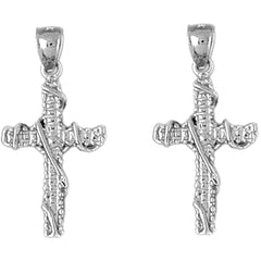 14K or 18K Gold 29mm Roped Cross Earrings