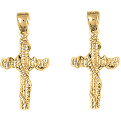 Yellow Gold-plated Silver 29mm Roped Cross Earrings