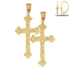 Sterling Silver 51mm Nugget Cross Earrings (White or Yellow Gold Plated)