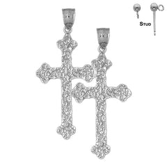 Sterling Silver 51mm Nugget Cross Earrings (White or Yellow Gold Plated)