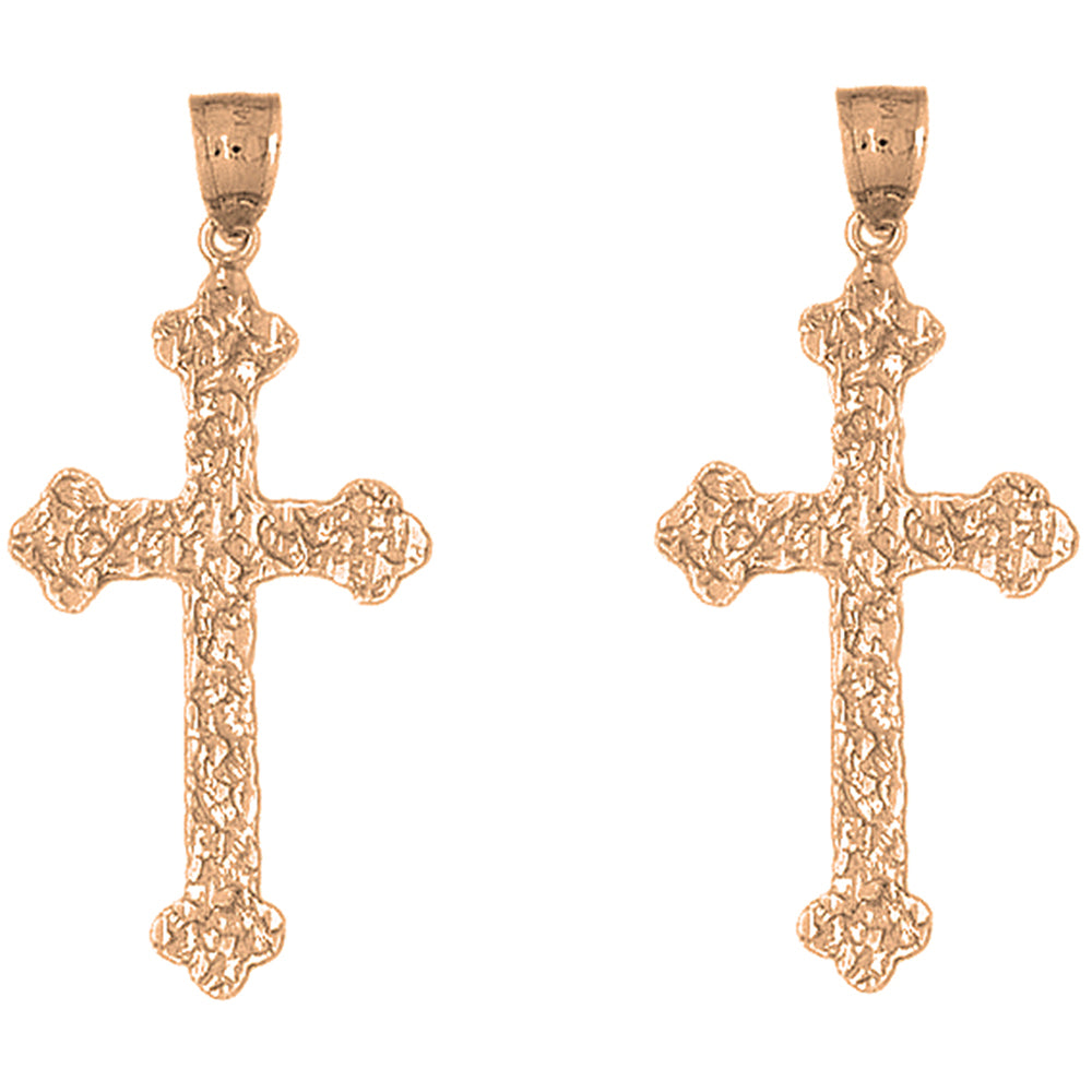 14K or 18K Gold 51mm Nugget Cross Earrings