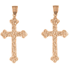 14K or 18K Gold 51mm Nugget Cross Earrings