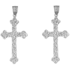 14K or 18K Gold 51mm Nugget Cross Earrings