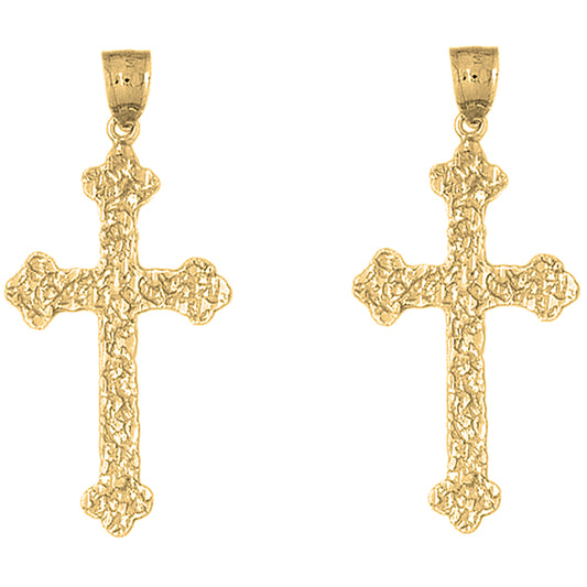 Yellow Gold-plated Silver 51mm Nugget Cross Earrings