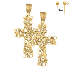 Sterling Silver 44mm Nugget Cross Earrings (White or Yellow Gold Plated)