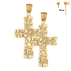 Pendientes de cruz de pepita de plata de ley de 44 mm (chapados en oro blanco o amarillo)