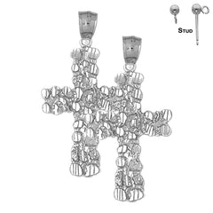 Sterling Silver 44mm Nugget Cross Earrings (White or Yellow Gold Plated)