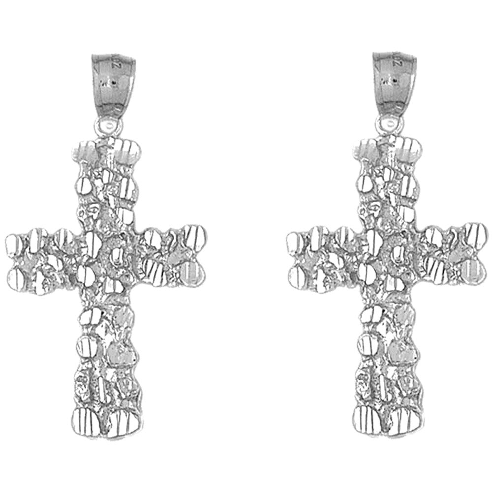 Sterling Silver 44mm Nugget Cross Earrings