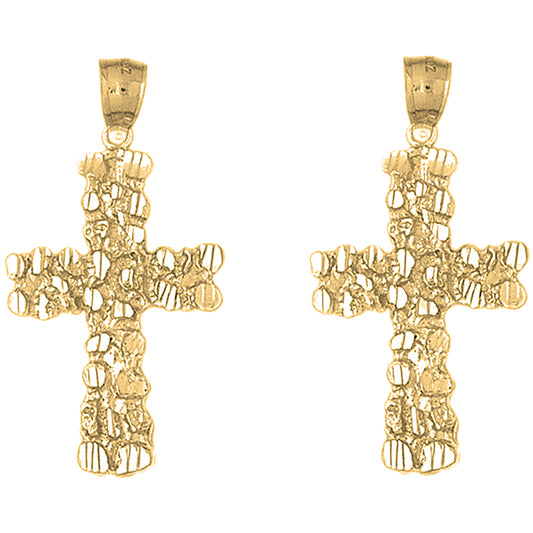 Yellow Gold-plated Silver 44mm Nugget Cross Earrings