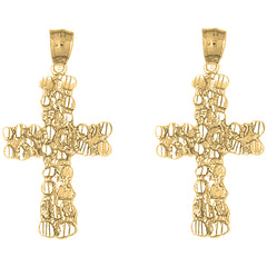 Yellow Gold-plated Silver 44mm Nugget Cross Earrings