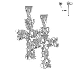 Sterling Silver 36mm Nugget Cross Earrings (White or Yellow Gold Plated)