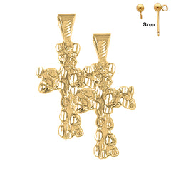 Sterling Silver 36mm Nugget Cross Earrings (White or Yellow Gold Plated)