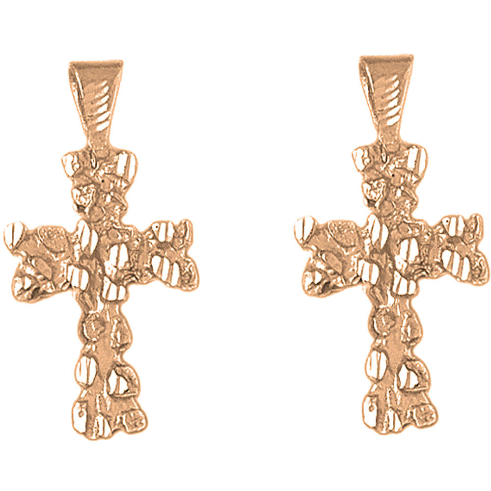 14K or 18K Gold 36mm Nugget Cross Earrings