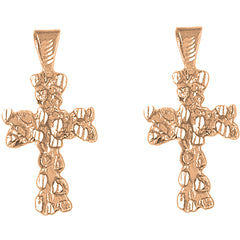 14K or 18K Gold 36mm Nugget Cross Earrings