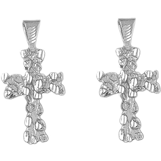 Sterling Silver 36mm Nugget Cross Earrings
