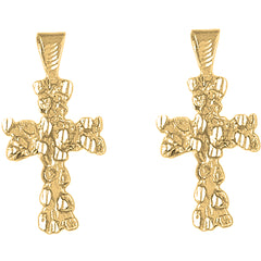 Yellow Gold-plated Silver 36mm Nugget Cross Earrings