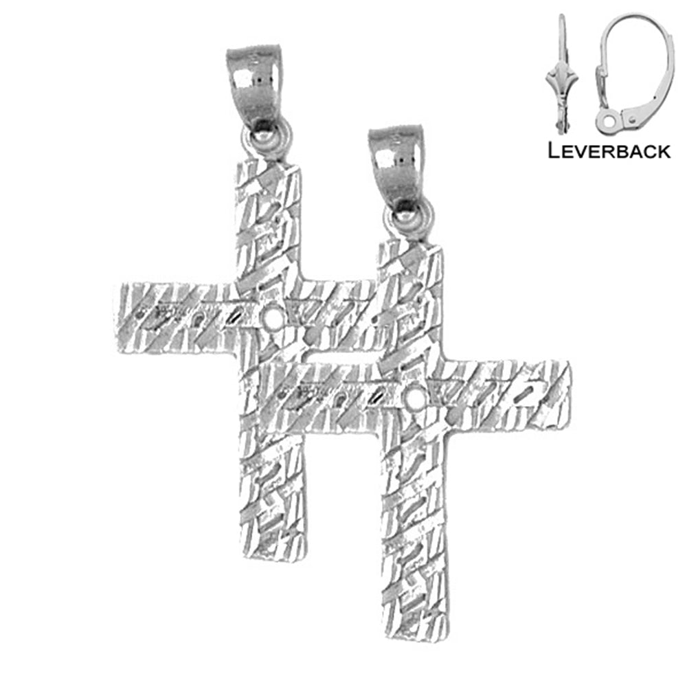 Sterling Silver 34mm Latin Cross Earrings (White or Yellow Gold Plated)