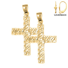 Sterling Silver 34mm Latin Cross Earrings (White or Yellow Gold Plated)