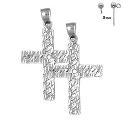 Sterling Silver 34mm Latin Cross Earrings (White or Yellow Gold Plated)