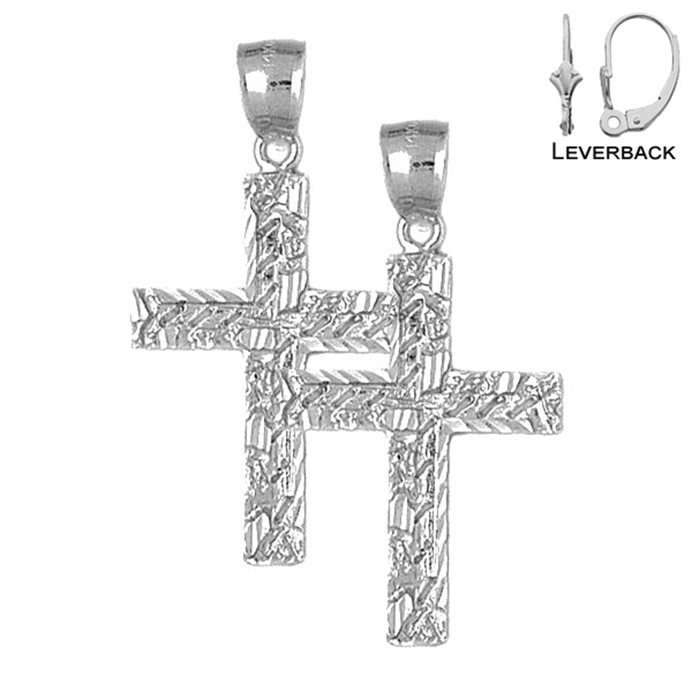 Sterling Silver 39mm Latin Cross Earrings (White or Yellow Gold Plated)