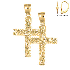 Sterling Silver 39mm Latin Cross Earrings (White or Yellow Gold Plated)