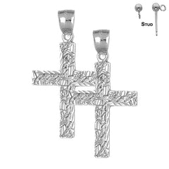 Sterling Silver 39mm Latin Cross Earrings (White or Yellow Gold Plated)