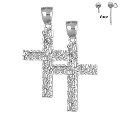 Pendientes de cruz latina de plata de ley de 39 mm (chapados en oro blanco o amarillo)