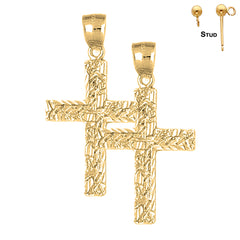 Sterling Silver 39mm Latin Cross Earrings (White or Yellow Gold Plated)