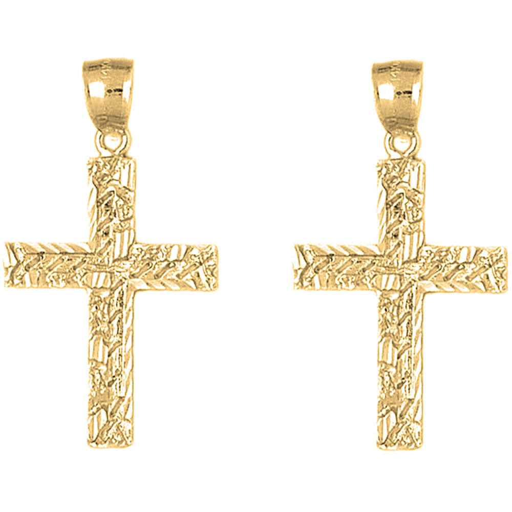 Yellow Gold-plated Silver 39mm Latin Cross Earrings