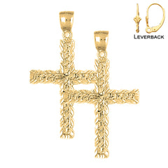Sterling Silver 45mm Latin Cross Earrings (White or Yellow Gold Plated)