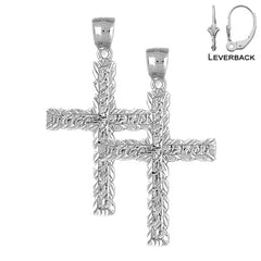 Pendientes de cruz latina de plata de ley de 45 mm (chapados en oro blanco o amarillo)